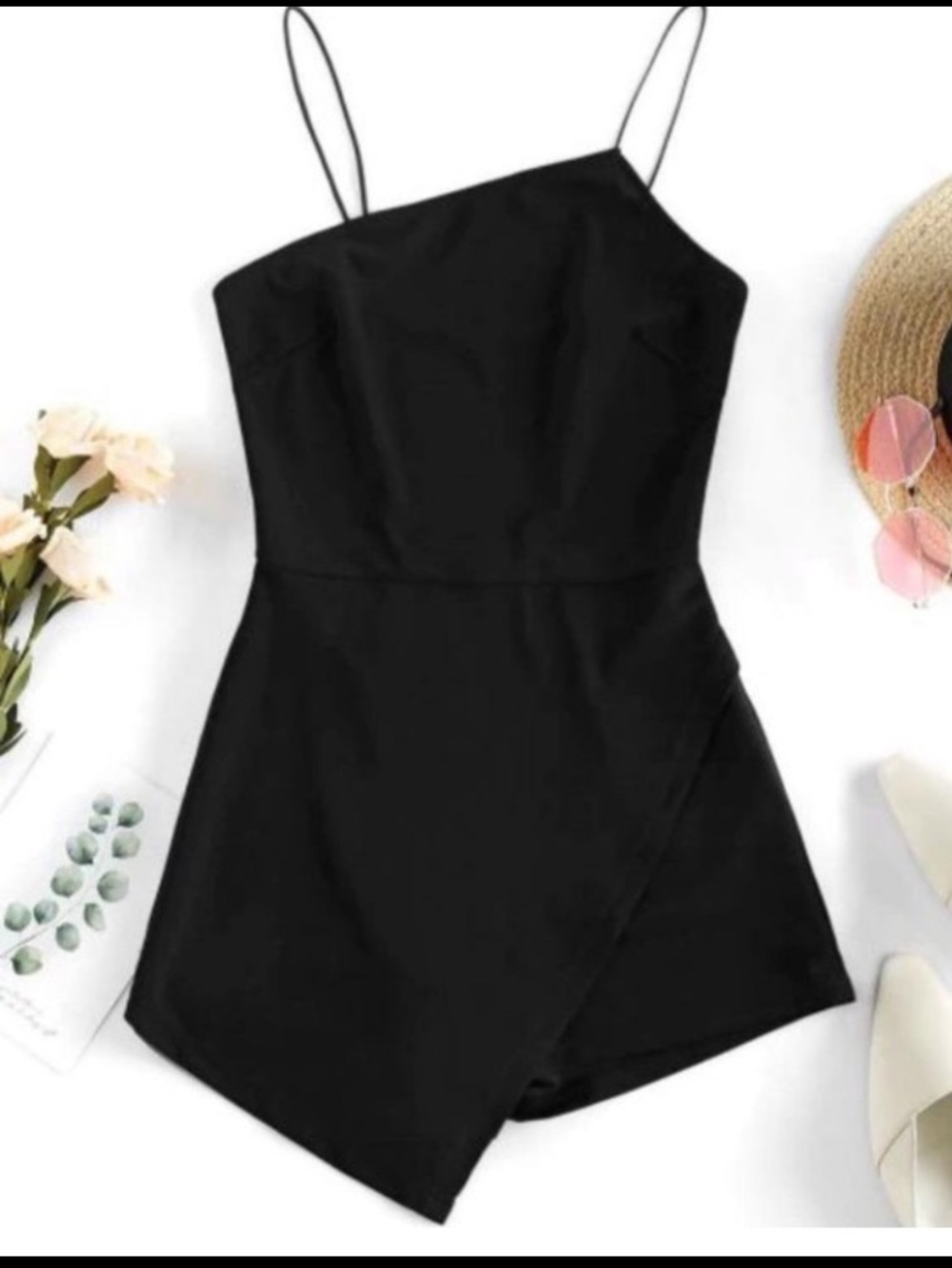 Zaful Black Mini Dress with Spaghetti Straps skort bottom